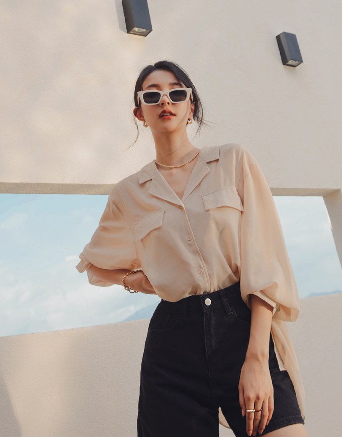Elevated Casual Sheer Side-Slit Blouse Shirt