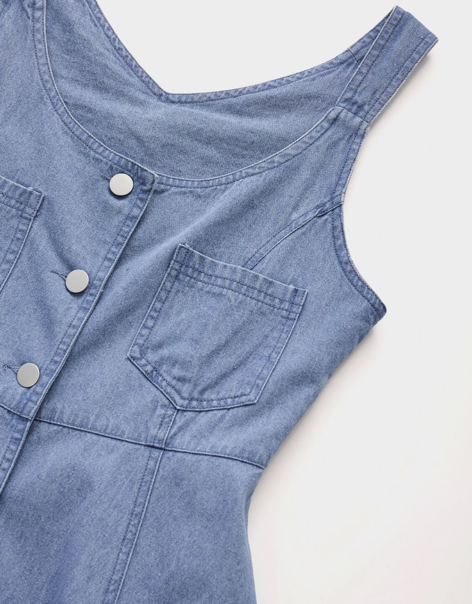 Buttoned A-Line Denim Jeans Mini Dress