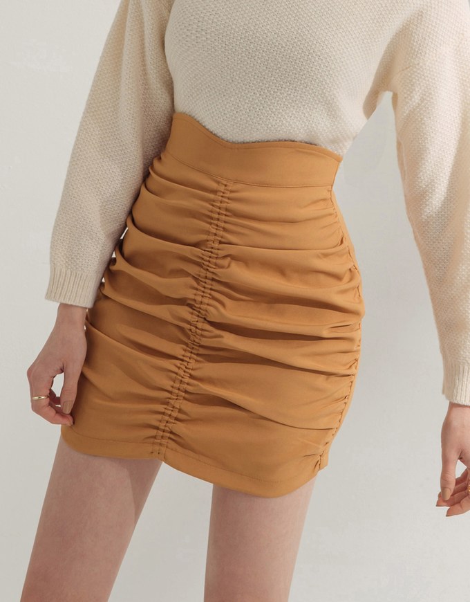 Basic Versatile High-Waist Ruched Bodycon Skirt