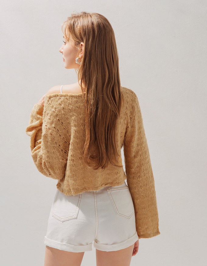 Refined Hollow Loose Knit Crop Top
