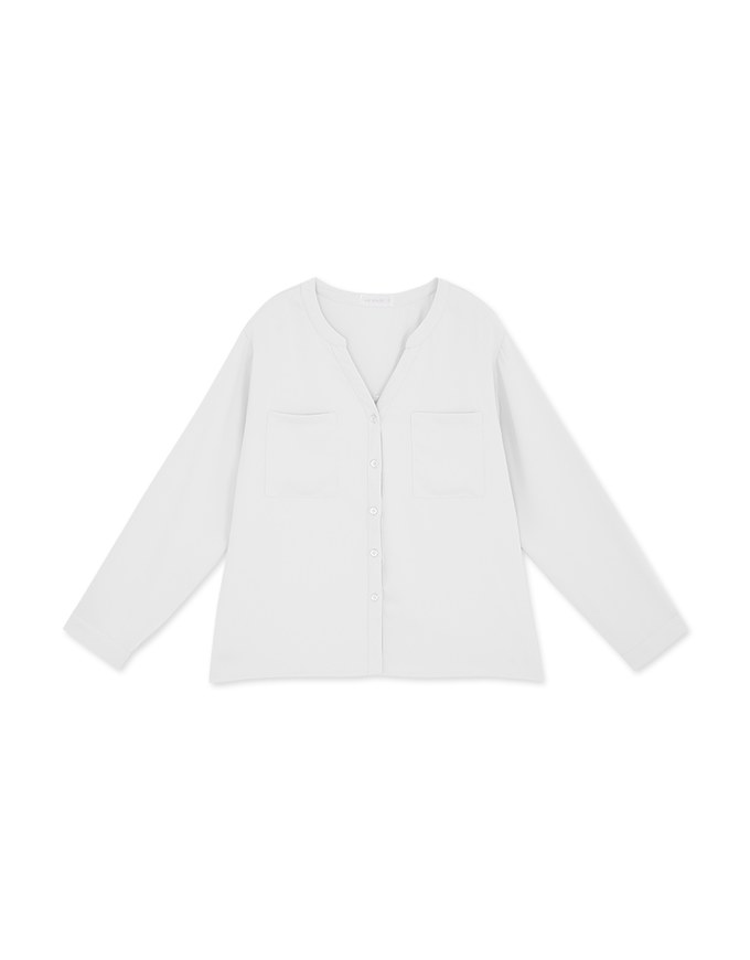 Textured Wrinkle-Free Collarless Blouse