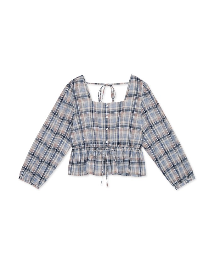 Plaid Chinched-Waist Top