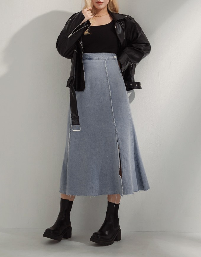 Understated Elegant Denim Slit Midi Skirt