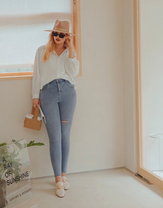Casual Chic Ripped Denim Jeans Slim Fit Pants
