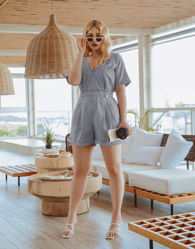Elevated Casual Denim Jeans Playsuit