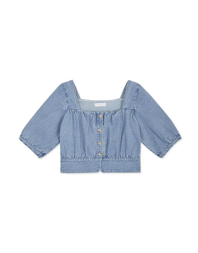 Elevated Casual Ruched Denim Crop Top