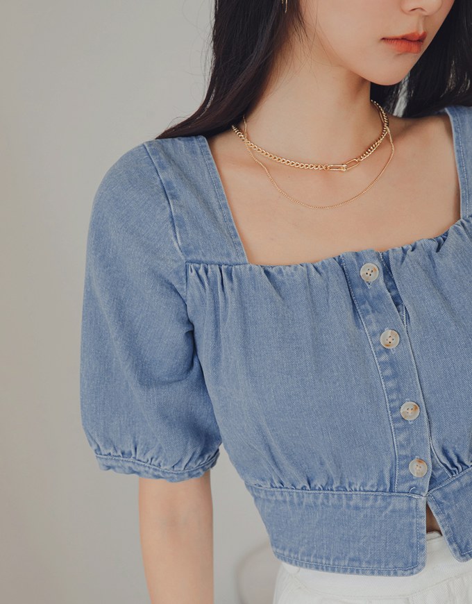 Elevated Casual Ruched Denim Crop Top