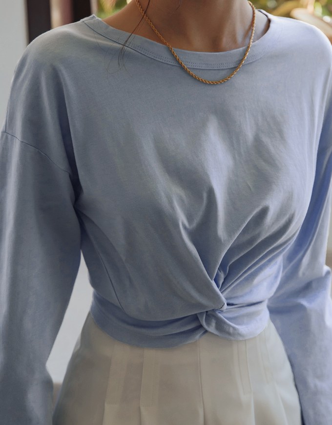 Understated Staple Front-Knot Cinched-Waist Top