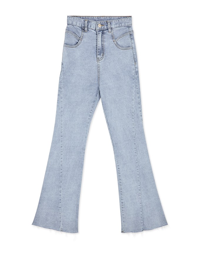 Understated Elegant Frayed Denim Jeans Flare Pants