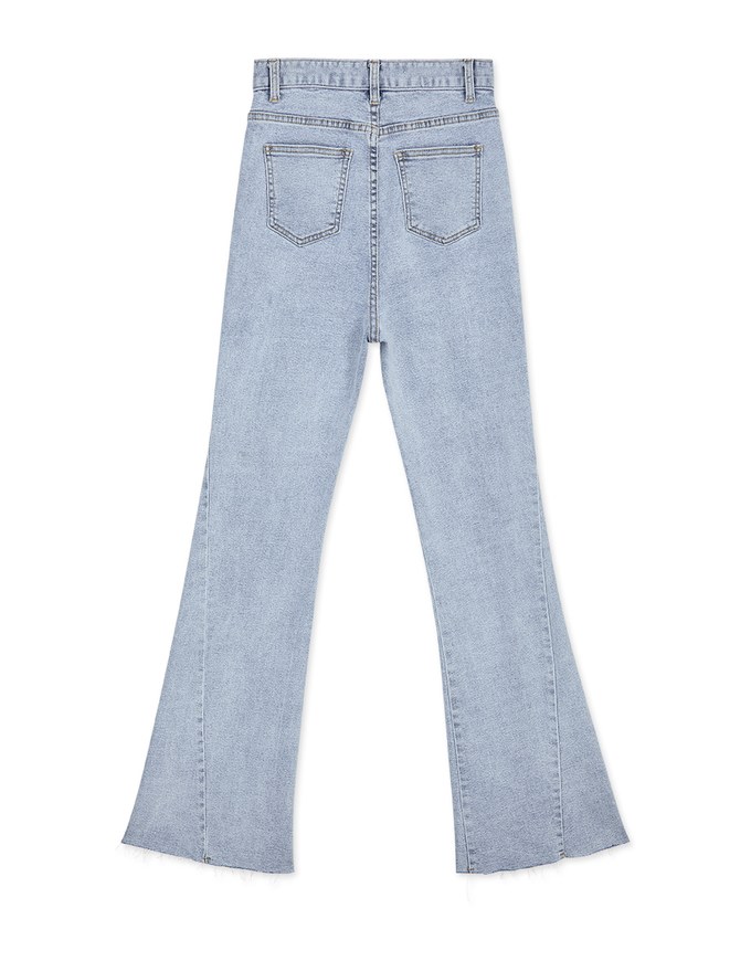 Understated Elegant Frayed Denim Jeans Flare Pants