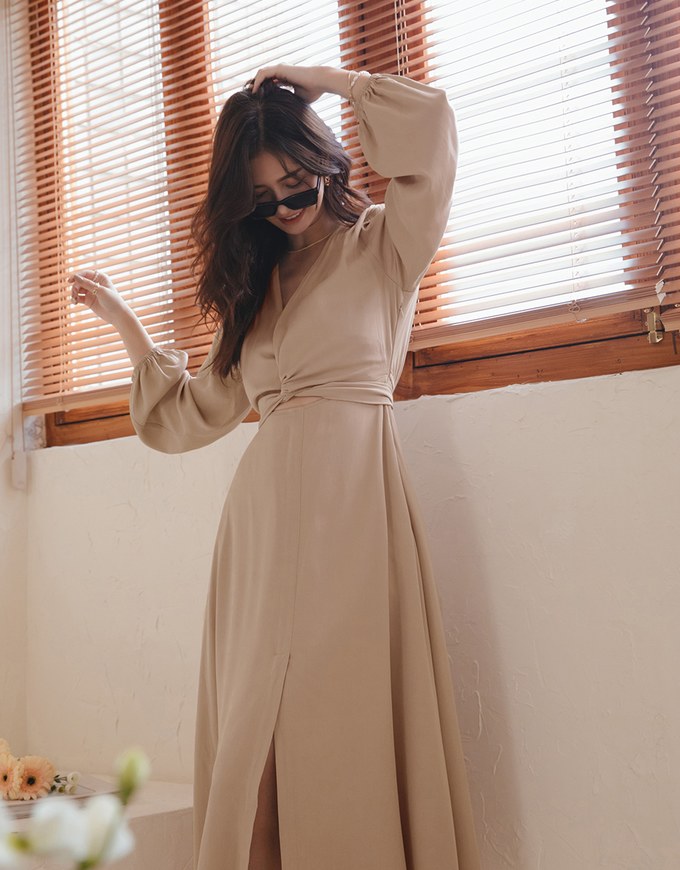 Classy Demure Front Knot Maxi Dress