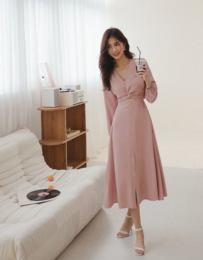 Classy Demure Front Knot Maxi Dress