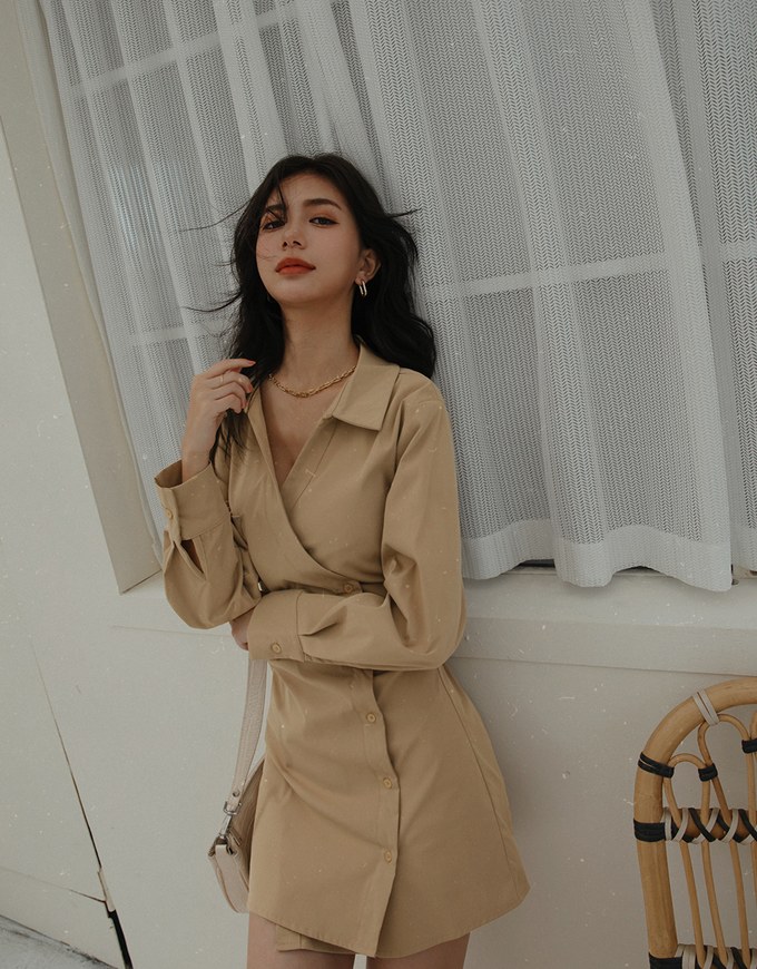 Edgy Smart Asymmetric Buttoned Ruched Suit Dress