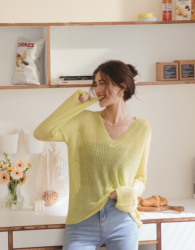 Minimal Simplicity V-Neck Sheer Knit Top