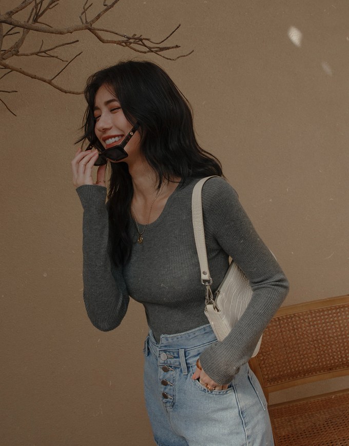 Round Neck Sheer Knit Top
