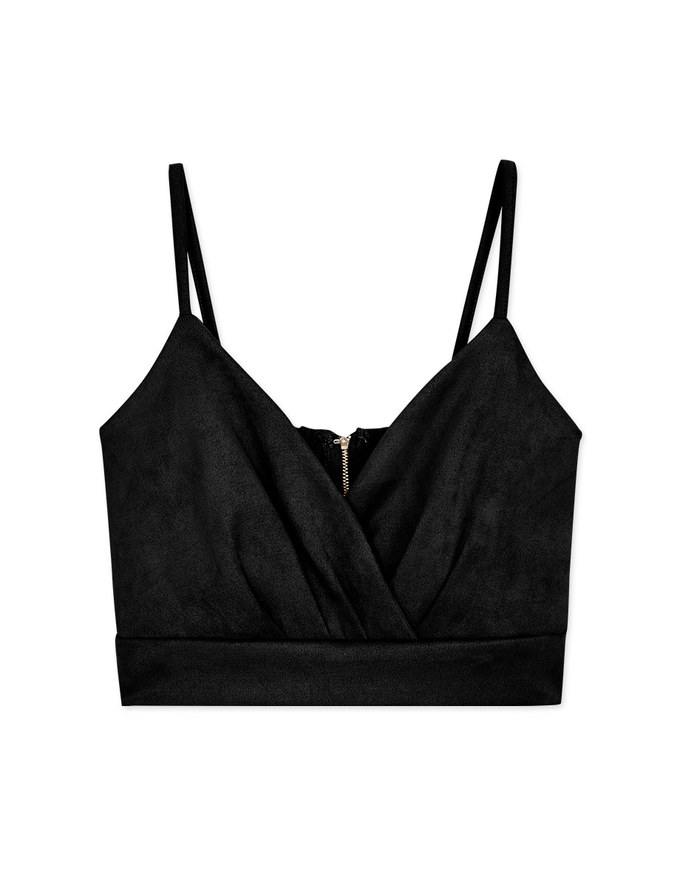 Low-Cut Suede Cami Crop Top (With Padding)