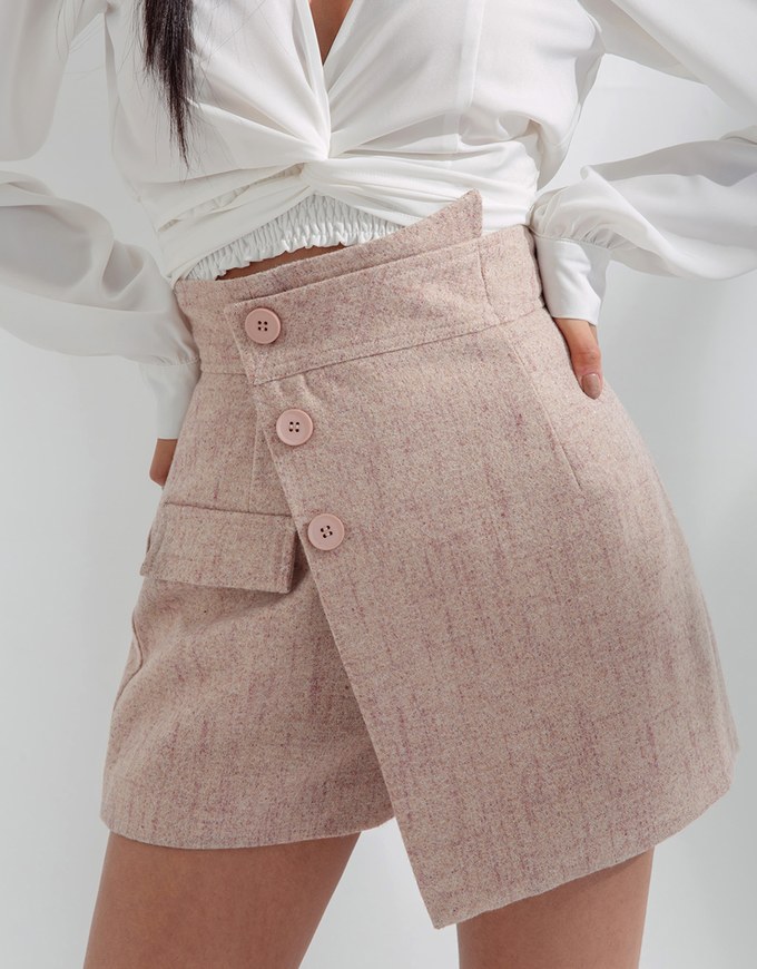 Asymmetric Pastel   Tweed Buttoned Skorts