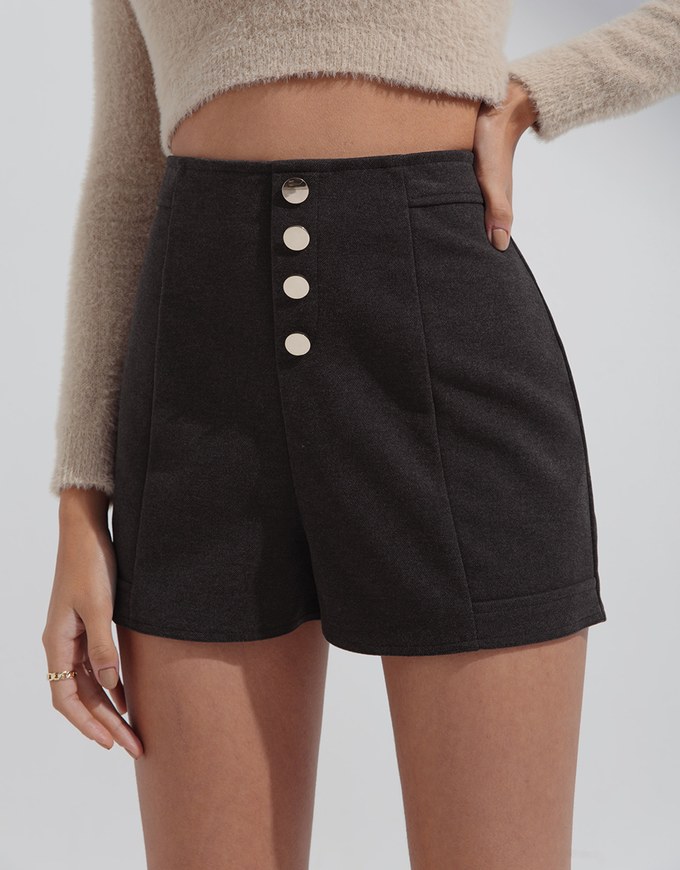 Elevated Casual Buttoned Woolen Short