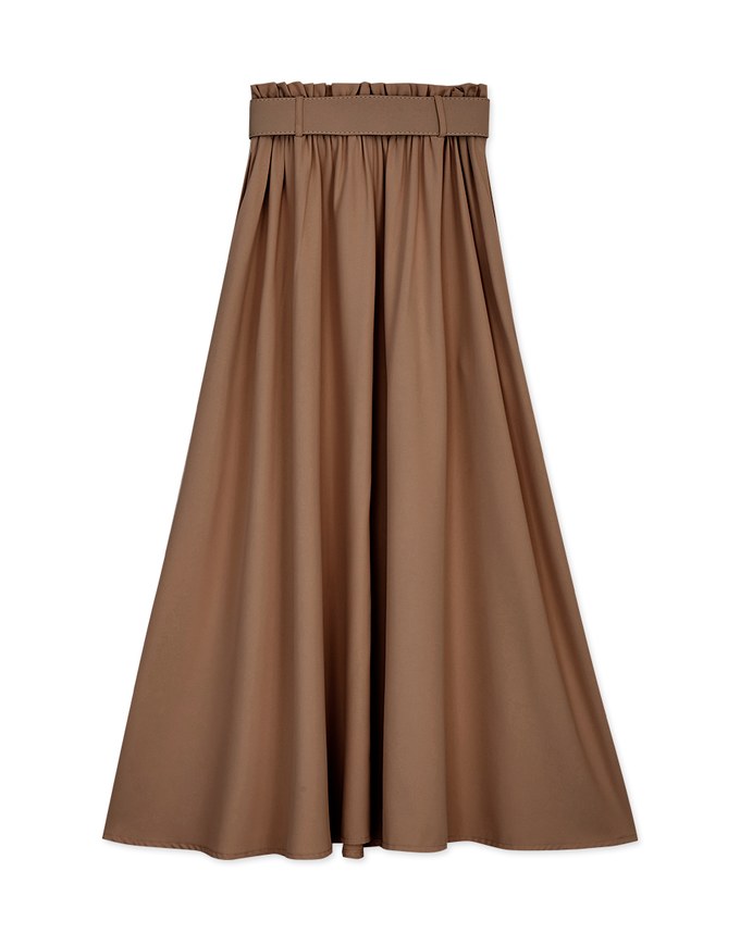 High Waisted Elasticated Slit Midi Skirt (With Belt)