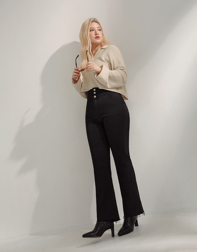 High Waisted Slimming Buttoned Flare Pants