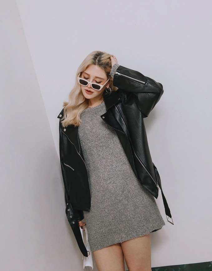 Streetwear Textured Faux Leather Blazer Jacket (With belt)