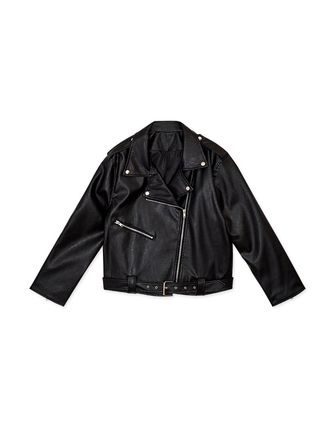 Streetwear Textured Faux Leather Blazer Jacket (With belt)