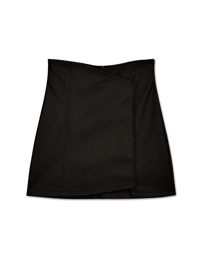 High Waisted Overlapping Faux Leather Skorts