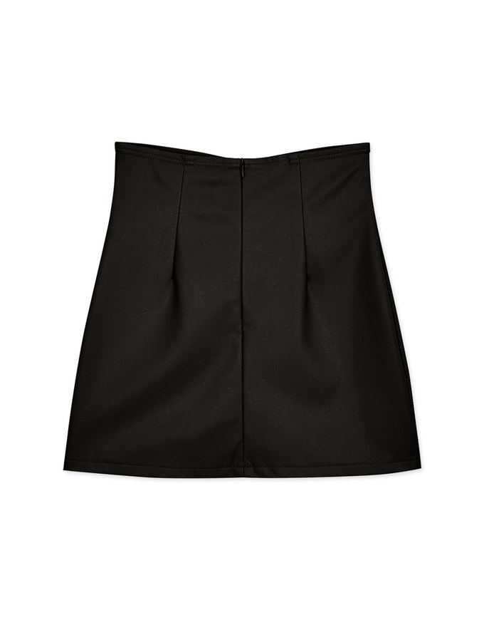 High Waisted Overlapping Faux Leather Skorts