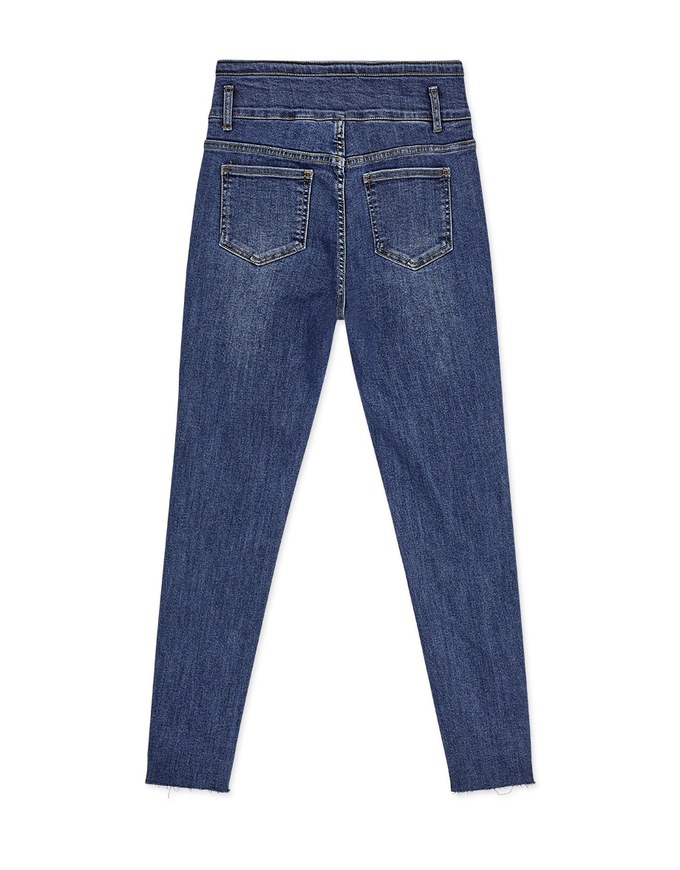 High Waisted Buttoned Denim Jeans Slim Fit Pants