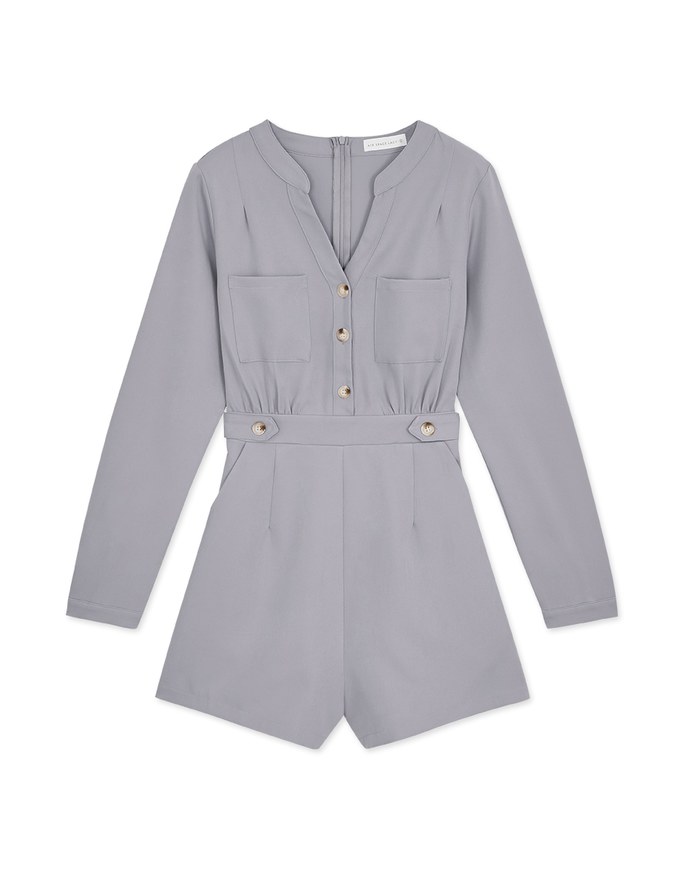 Modern Chic Pleated Buttoned Playsuit