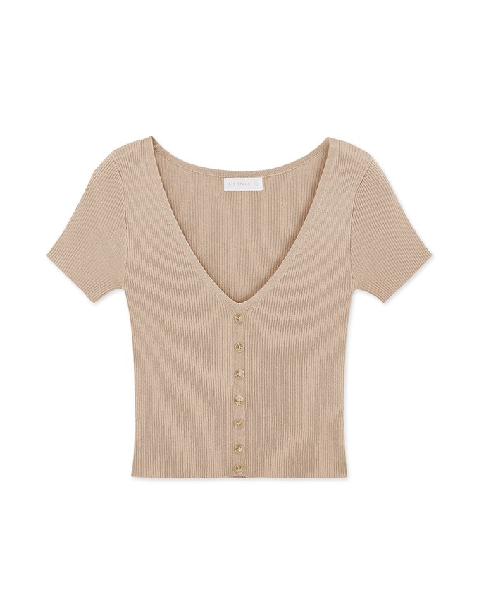 Beyond Basic Low-Cut Buttoned Knit Top
