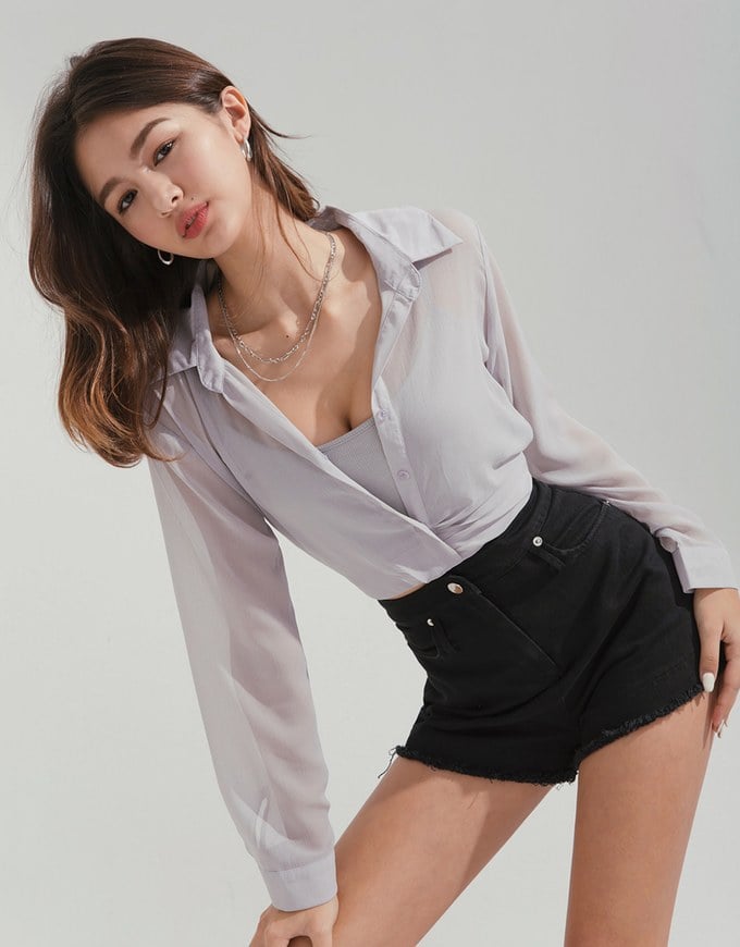Creased Chiffon Sheer Two-Piece Blouse