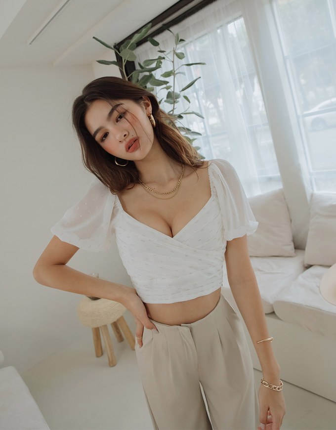 Embellished Criss Cross Pleated CropTop