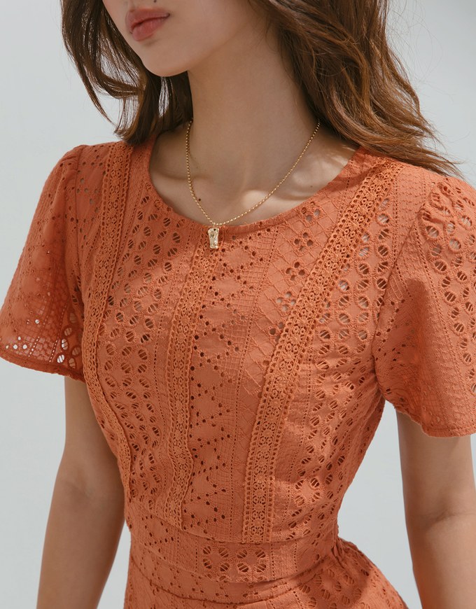 Embroidered Lace Cinched-Waist Crop Top