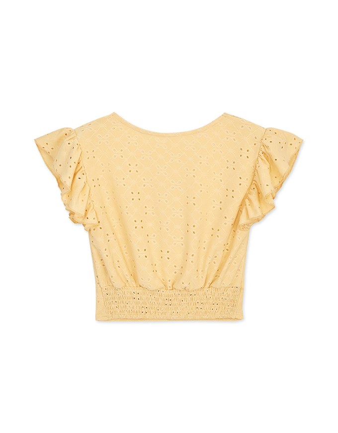 Embroidered Lace V-Neck Scrunch Top