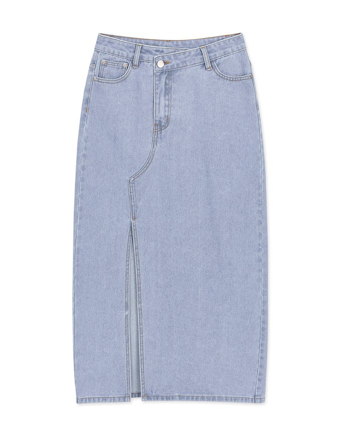 Très Chic Asymmetrical Slit Denim Jeans Midi Skirt