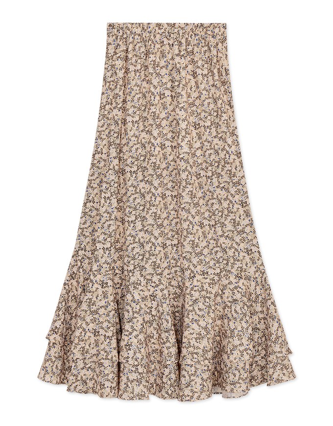 Ditsy Floral Layered Ruffled Slit Maxi Skirt