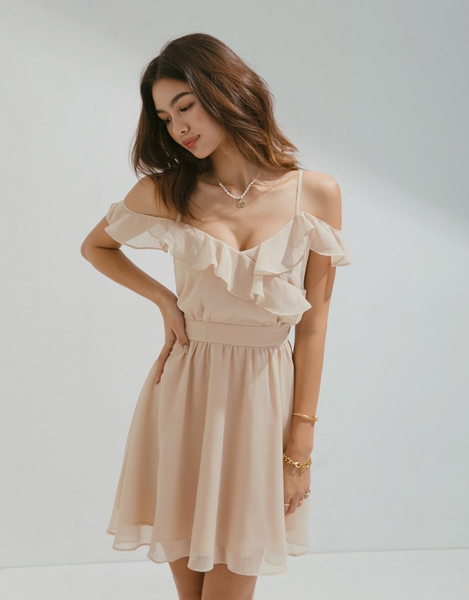 Sweet Sultry Cut-out Shoulder Ruffled Mini Dress