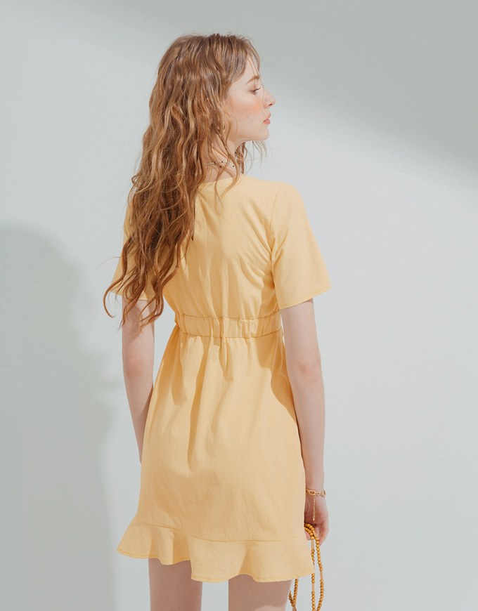 Soigné V-Neck Ruffled Hem Splice Mini Dress