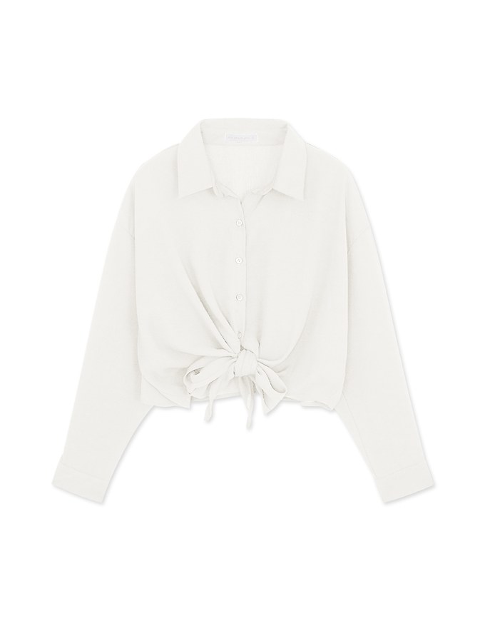 Transparent Sheer Tie-Waist Crop Blouse Shirt