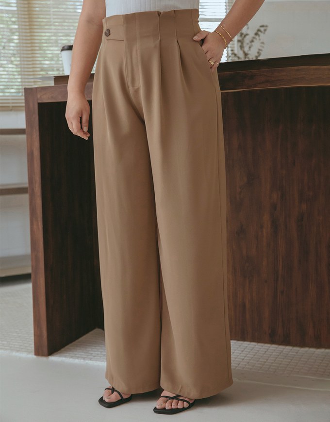 360° High-Waist Side-Button Pleated Wide Pants