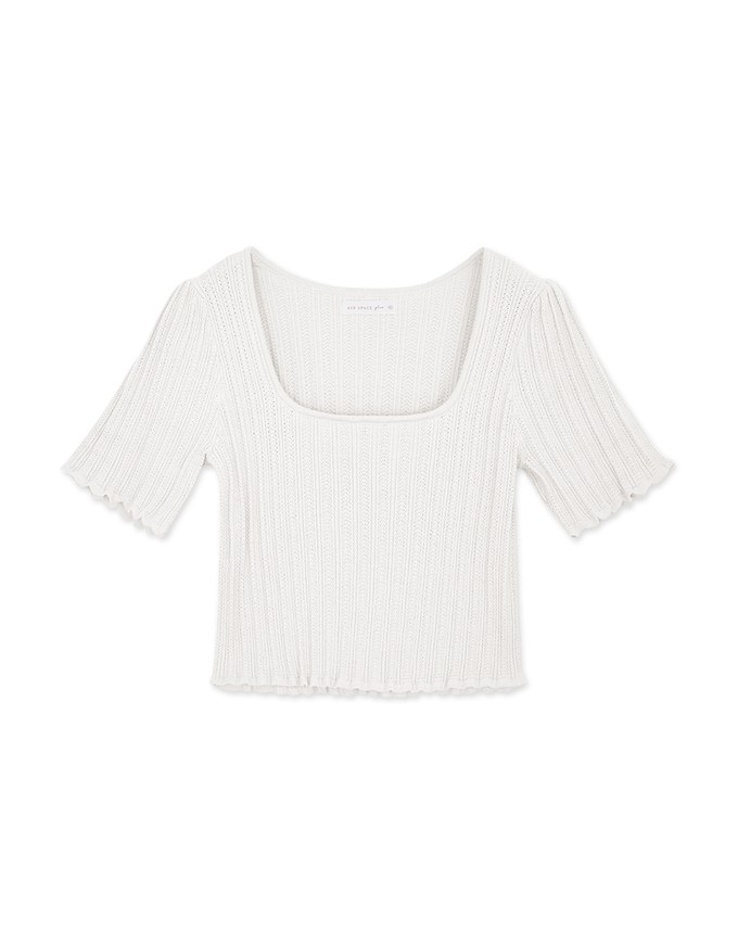 Embossed Square Neck Crop Knit Top
