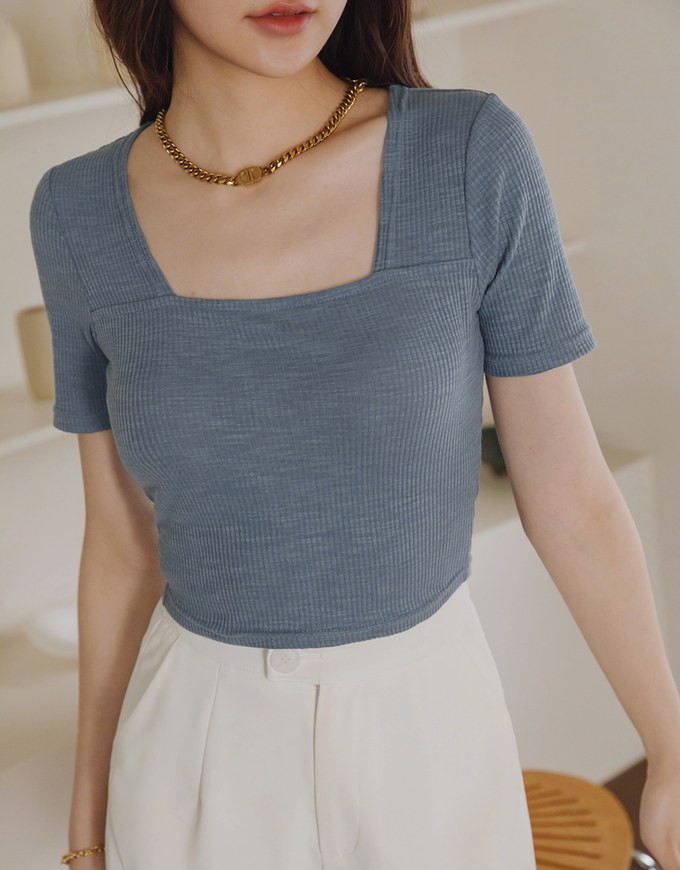 Square-Necked Ribbed Crop Top