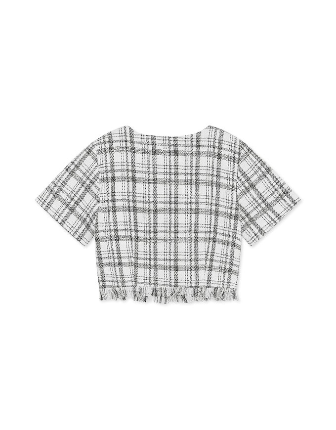 Cross-Checkered Square-Necked Ripped Button Top