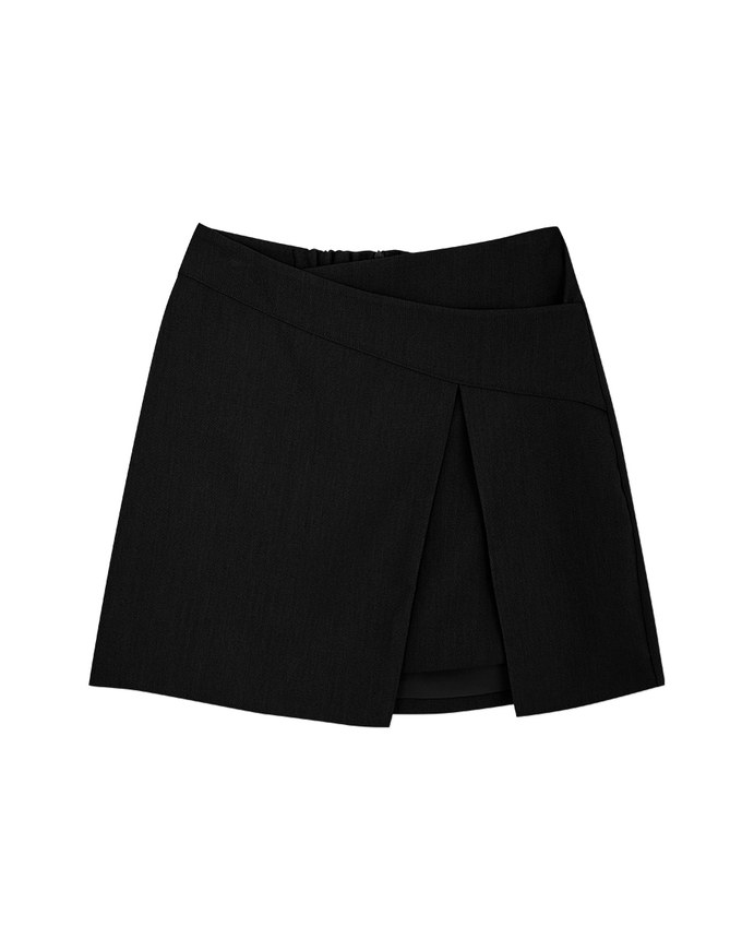 Asymmetric Back Elastic Skirt With Overlapping Slit