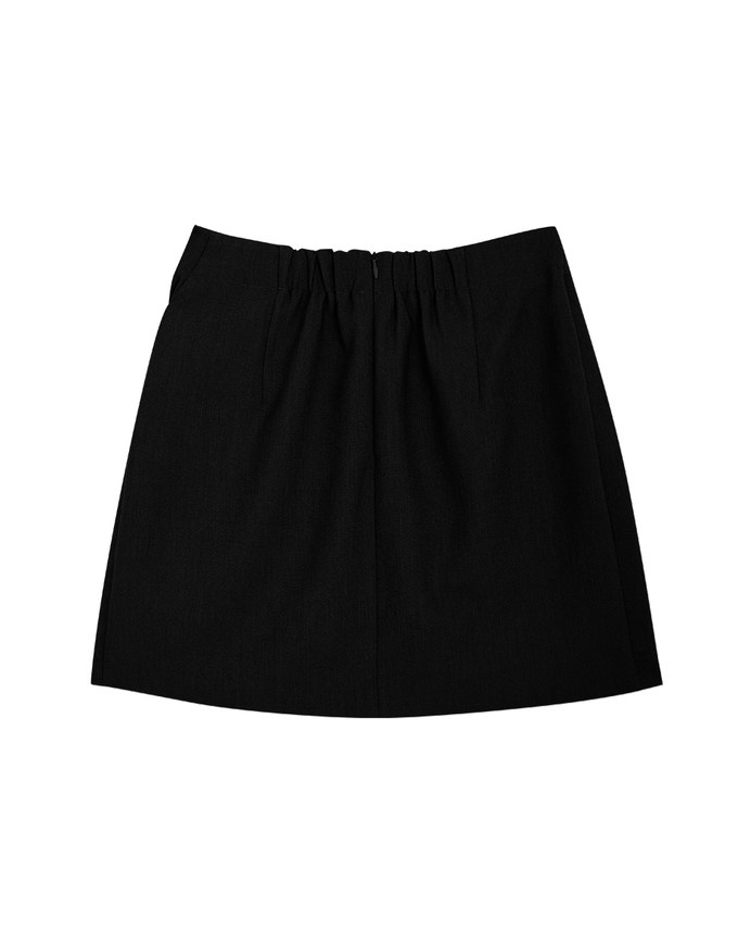 Asymmetric Back Elastic Skirt With Overlapping Slit
