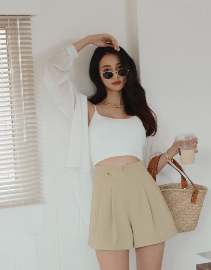 360° High Waisted Side-Button Pleated Suit Shorts