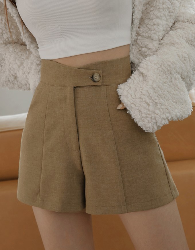 Crossover High Waist Cotton Linen Shorts