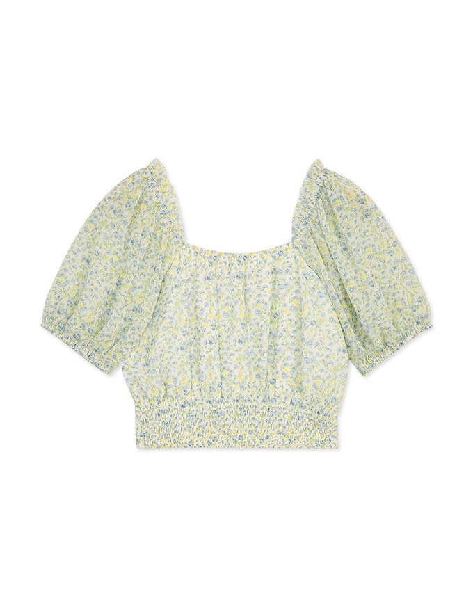 French Style Ditsy Floral Half Sleeve Crop Top