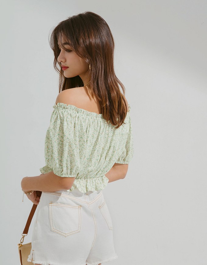 Exotic Floral Ruffled Crop Top